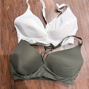 Chic White and Olive Bra Duo